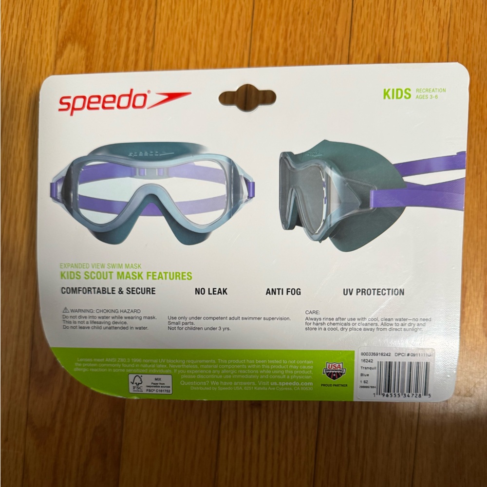 NWT-Speedo Kids Swim Goggles. Ages 3-6, Blue - Picture 2 of 4